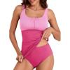 imageAleumdr Womens Ribbed Ruched Two Piece Tankini Bathing Suits Tummy Control Swim Top with Bottom SwimsuitsPink