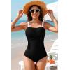 imageAleumdr Womens One Piece Swimsuit Tummy Control Bathing Suit Crisscross Retro Ruched Push Up SwimwearBlack White