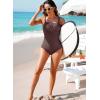 imageAleumdr Womens One Piece Swimsuit Tummy Control Bathing Suit Crisscross Retro Ruched Push Up SwimwearBrown