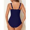 imageAleumdr Womens One Piece Swimsuit Tummy Control Bathing Suit Crisscross Retro Ruched Push Up SwimwearNavy Blue