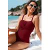 imageAleumdr Womens One Piece Swimsuit Tummy Control Bathing Suit Crisscross Retro Ruched Push Up SwimwearRed
