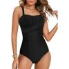 imageAleumdr Womens One Piece Swimsuit Tummy Control Bathing Suit Crisscross Retro Ruched Push Up SwimwearBlack