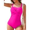 imageAleumdr Womens One Piece Swimsuit Tummy Control Bathing Suit Crisscross Retro Ruched Push Up SwimwearPink