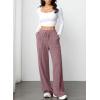 imageAleumdr Womens Ribbed Wide Leg Lounge Pants with Pockets Casual Relaxed Comfy Loose Soft Knit Pajama Pants with DrawstringPink Brown