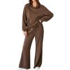 imageAleumdr Womens 2 Piece Outfits Lounge Set Mock Neck Long Sleeve Sweatshirt With Wide Leg Pants Sweatsuit Fall 2025Brown