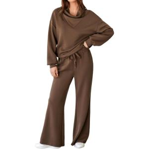 imageAleumdr Womens 2 Piece Outfits Lounge Set Mock Neck Long Sleeve Sweatshirt With Wide Leg Pants Sweatsuit Fall 2025Brown