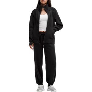 imageAleumdr Womens 2 Piece Outfits Zip up Sweatsuit Set Sweatshirt Jacket with Sweatpants Tracksuit Athletic Match Lounge SetsA1 Black