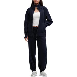 imageAleumdr Womens 2 Piece Outfits Zip up Sweatsuit Set Sweatshirt Jacket with Sweatpants Tracksuit Athletic Match Lounge SetsA3 Navy Blue
