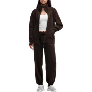 imageAleumdr Womens 2 Piece Outfits Zip up Sweatsuit Set Sweatshirt Jacket with Sweatpants Tracksuit Athletic Match Lounge SetsA4 Brown
