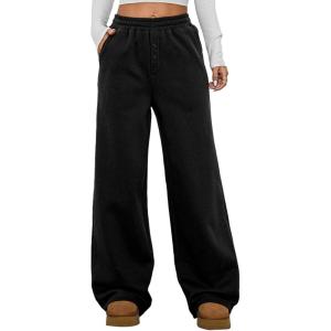 imageAleumdr Womens Wide Legs Sweatpants Fleece Lined High Waisted Baggy Pants 2025 Trendy Casual Athletic Joggers with PocketsBlack