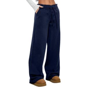 imageAleumdr Womens Wide Legs Sweatpants Fleece Lined High Waisted Baggy Pants 2025 Trendy Casual Athletic Joggers with PocketsNavy Blue
