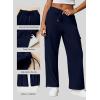 imageAleumdr Wide Leg Sweatpants for Women Cargo Pants High Waisted Sweat Pants Baggy Joggers Casual Long Pants with PocketsNavy Blue