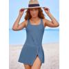 imageAleumdr Women One Piece Swim Dress Swimsuit Tummy Control Bathing Suit Swimdress Split Skirt with Briefs SwimwearBlue