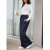 imageAleumdr Womens High Waisted Drawstring Waist Wide Leg Sweatpants with Pockets Casual Loose Yoga PantsLighter Weight Navy Blue