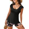 imageAleumdr Tankini Swimsuit for Womens 2 Piece Tummy Control Bathing Suits Ruffled Flowy Tankini Top with Boy ShortsFloral Black
