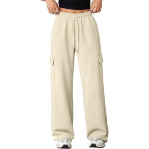 imageAleumdr Wide Leg Sweatpants for Women Cargo Pants High Waisted Sweat Pants Baggy Joggers Casual Long Pants with PocketsBeige