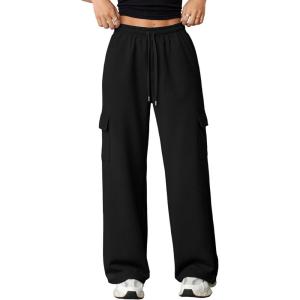 imageAleumdr Wide Leg Sweatpants for Women Cargo Pants High Waisted Sweat Pants Baggy Joggers Casual Long Pants with PocketsBlack