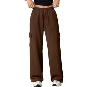 imageAleumdr Wide Leg Sweatpants for Women Cargo Pants High Waisted Sweat Pants Baggy Joggers Casual Long Pants with PocketsCoffee