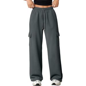 imageAleumdr Wide Leg Sweatpants for Women Cargo Pants High Waisted Sweat Pants Baggy Joggers Casual Long Pants with PocketsDark Grey