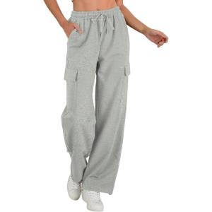 imageAleumdr Wide Leg Sweatpants for Women Cargo Pants High Waisted Sweat Pants Baggy Joggers Casual Long Pants with PocketsGray
