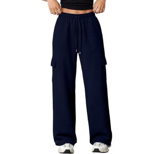imageAleumdr Wide Leg Sweatpants for Women Cargo Pants High Waisted Sweat Pants Baggy Joggers Casual Long Pants with PocketsNavy Blue