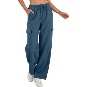 imageAleumdr Wide Leg Sweatpants for Women Cargo Pants High Waisted Sweat Pants Baggy Joggers Casual Long Pants with PocketsReal Teal