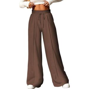 imageAleumdr Womens High Waisted Drawstring Waist Wide Leg Sweatpants with Pockets Casual Loose Yoga PantsCoffee