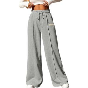 imageAleumdr Womens High Waisted Drawstring Waist Wide Leg Sweatpants with Pockets Casual Loose Yoga PantsGrayleather Label