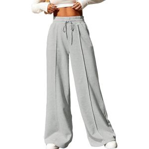 imageAleumdr Womens High Waisted Drawstring Waist Wide Leg Sweatpants with Pockets Casual Loose Yoga PantsLight Grey