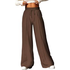 imageAleumdr Womens High Waisted Drawstring Waist Wide Leg Sweatpants with Pockets Casual Loose Yoga PantsLighter Weight Coffee
