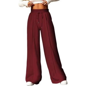 imageAleumdr Womens High Waisted Drawstring Waist Wide Leg Sweatpants with Pockets Casual Loose Yoga PantsLighter Weight Red