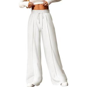 imageAleumdr Womens High Waisted Drawstring Waist Wide Leg Sweatpants with Pockets Casual Loose Yoga PantsWhite