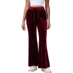 imageAleumdr Womens High Waisted Sweatpants Flare Leg Lounge Pants Drawstring Waist Velour Pants Pajama Pants with PocketsBurgundy