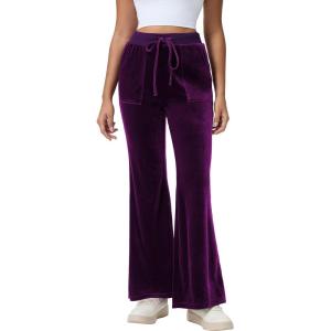 imageAleumdr Womens High Waisted Sweatpants Flare Leg Lounge Pants Drawstring Waist Velour Pants Pajama Pants with PocketsPurple