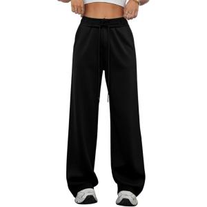 imageAleumdr Womens High Waisted Wide Legs Sweatpant Casual Drawstring Sweat Pants Workout Athletic Joggers with PocketsBlack