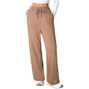 imageAleumdr Womens High Waisted Wide Legs Sweatpant Casual Drawstring Sweat Pants Workout Athletic Joggers with PocketsBrown