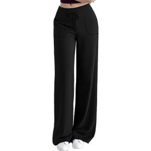imageAleumdr Womens Wide Leg Lounge Pansts with Pocket Yoga Sweatpants High Waisted Baggy Athletic Palazzo Flowy PantsA1 Black