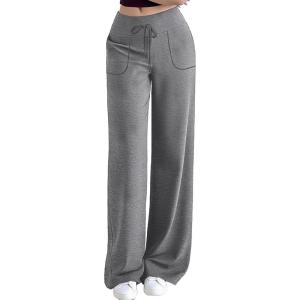 imageAleumdr Womens Wide Leg Lounge Pansts with Pocket Yoga Sweatpants High Waisted Baggy Athletic Palazzo Flowy PantsA2 Light Grey