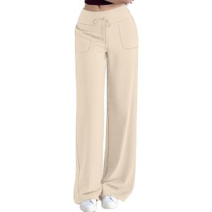 imageAleumdr Womens Wide Leg Lounge Pansts with Pocket Yoga Sweatpants High Waisted Baggy Athletic Palazzo Flowy PantsA6 Beige