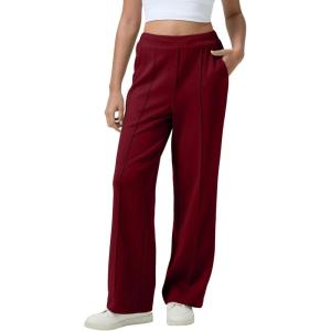 imageAleumdr Womens Wide Leg Sweatpants Casual Loose Pants High Waisted Drawstring Baggy Lounge Pants with PocketsA5 Wine Red