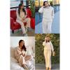 imageAleumdr Two Piece Outfits Half Zip Sweatshirt Sweatsuit Lounge Sets for Women Matching Set Wide Leg Sweatpant TracksuitA5 Apricot