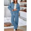 imageAleumdr Womens 2 Piece Outfits Oversized Fleece Sweatsuit Zip Up Long Sleeve Sweatshirt with Wide Leg SweatpantsDusk Blue