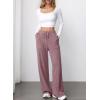 imageAleumdr Womens Ribbed Wide Leg Lounge Pants with Pockets Casual Relaxed Comfy Loose Soft Knit Pajama Pants with DrawstringPink Brown