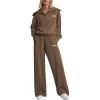 imageAleumdr Two Piece Outfits Half Zip Sweatshirt Sweatsuit Lounge Sets for Women Matching Set Wide Leg Sweatpant TracksuitA3 Coffee