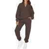 imageAleumdr Women 2 Piece Outfits Sweatsuit Oversized Half Zip Pullover Long Sleeve Sweatshirt Jogger Pants Set with PocketsLighter Weight Dark Brown