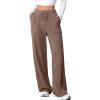 imageAleumdr Womens Ribbed Wide Leg Lounge Pants with Pockets Casual Relaxed Comfy Loose Soft Knit Pajama Pants with DrawstringCoffee