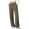 imageAleumdr Womens Ribbed Wide Leg Lounge Pants with Pockets Casual Relaxed Comfy Loose Soft Knit Pajama Pants with DrawstringGreen