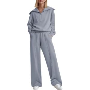imageAleumdr Two Piece Outfits Half Zip Sweatshirt Sweatsuit Lounge Sets for Women Matching Set Wide Leg Sweatpant TracksuitA6 Light Blue