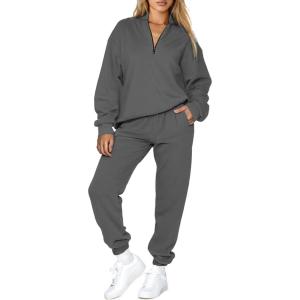 imageAleumdr Women 2 Piece Outfits Sweatsuit Oversized Half Zip Pullover Long Sleeve Sweatshirt Jogger Pants Set with PocketsDark Grey
