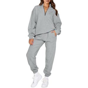 imageAleumdr Women 2 Piece Outfits Sweatsuit Oversized Half Zip Pullover Long Sleeve Sweatshirt Jogger Pants Set with PocketsLighter Weight Gray